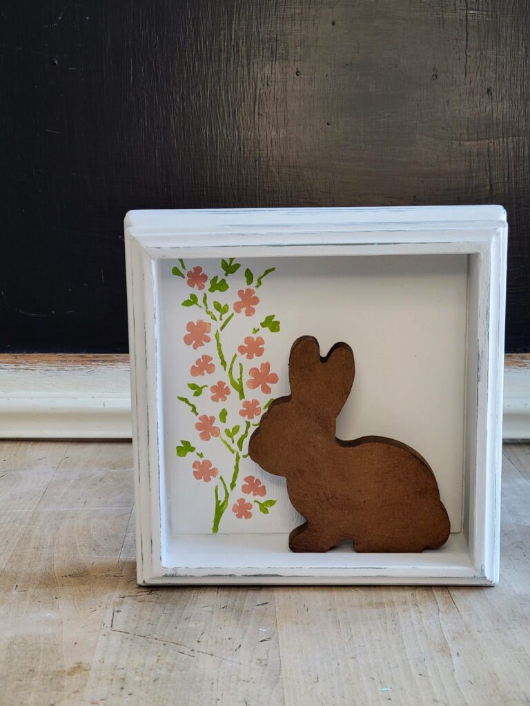 Wooden bunny and apple blossom wall art