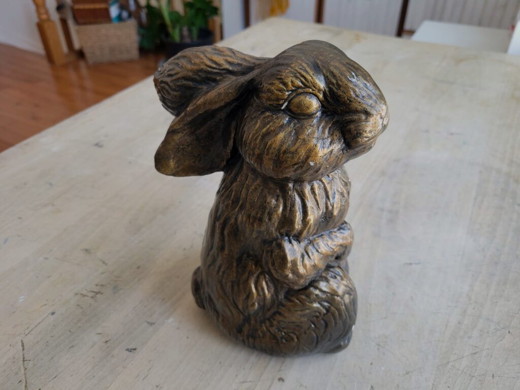 Gold ceramic bunny for upcycled Easter decorations