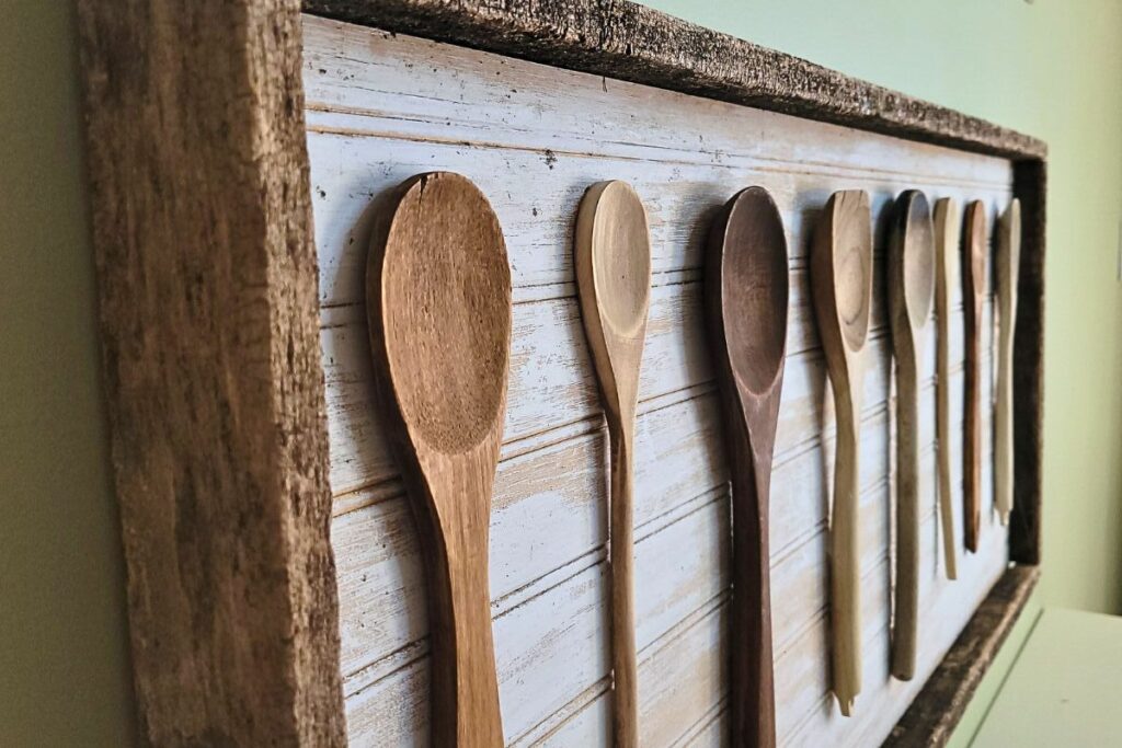 Wooden spoon thrift store wall art